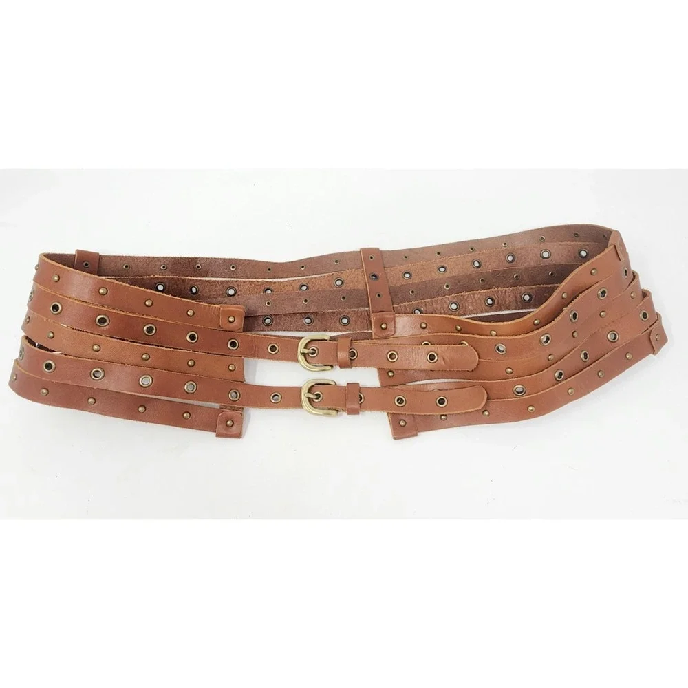 Vintage Brown Leather Waist Cincher Belt Women's L/XL Ren Faire Studded Y2K